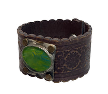 Dark Leather Cuffs with Stone