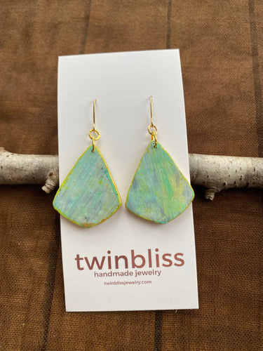 Earth & Sky Artisan Earrings - Yellow/ Green Fanned Drop
