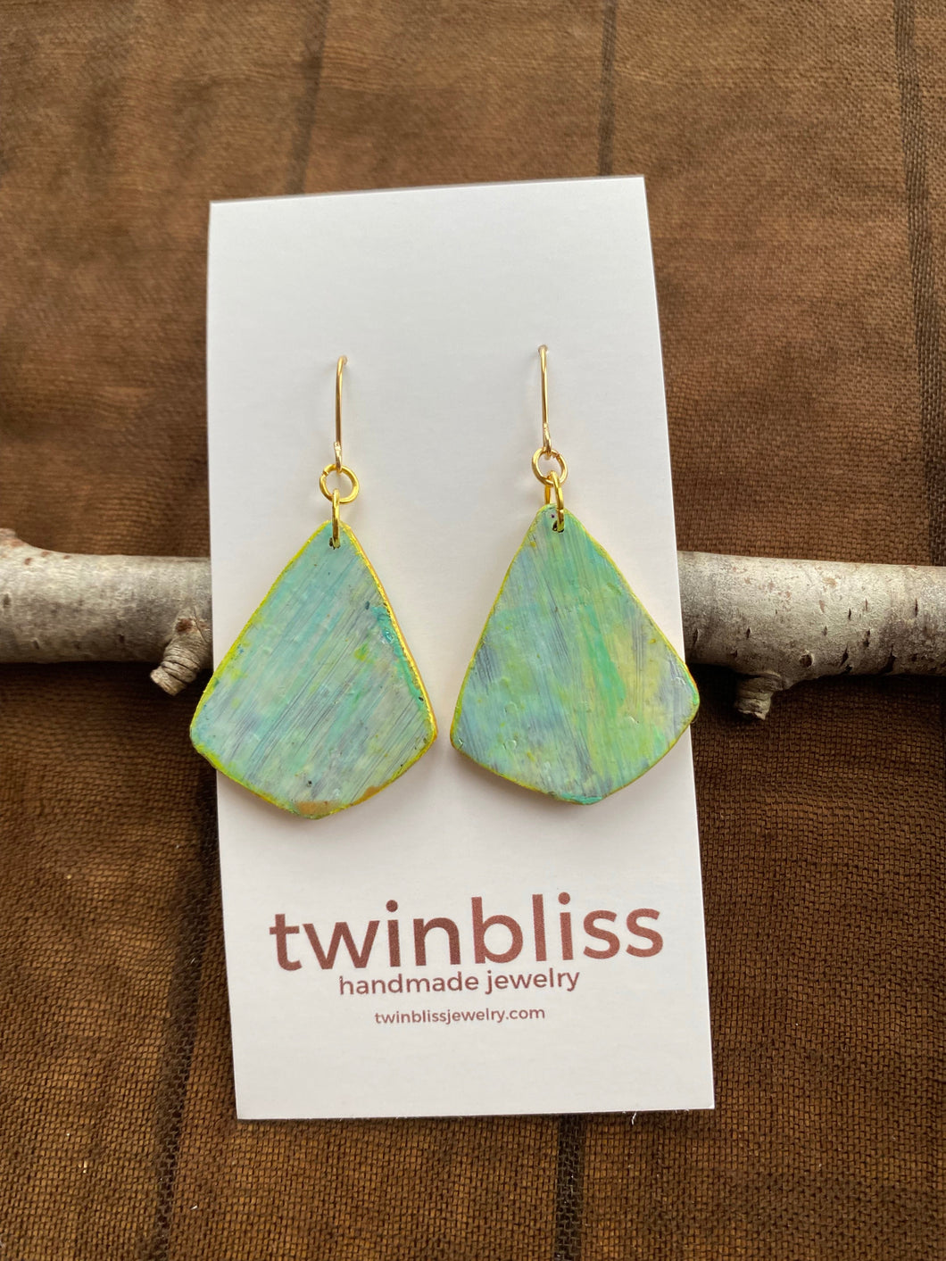 Earth & Sky Artisan Earrings - Yellow/ Green Fanned Drop