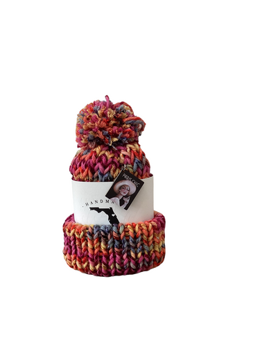 Multi Pink Orange and Blue Wine Hat with Paris Chic Magazine Cover Charms