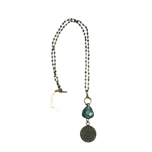 Chrysocolla Beaded Necklace with Filigree Drop