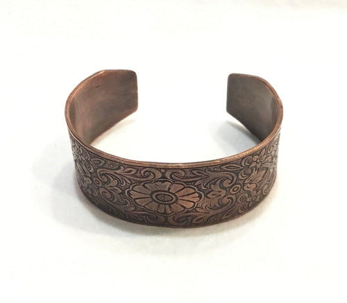 Copper Cuff Bracelet with Flowers