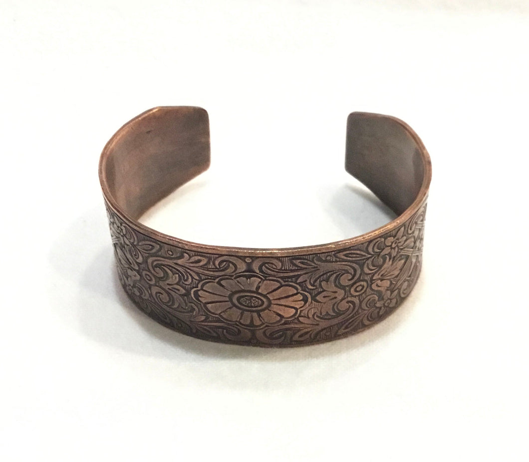 Copper Cuff Bracelet with Flowers