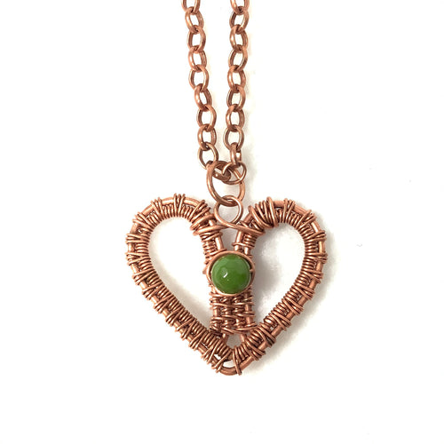Heart Copper Necklace with Green Jasper