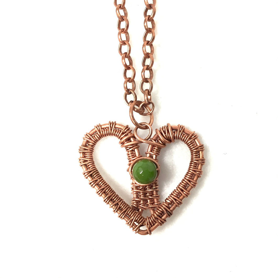 Heart Copper Necklace with Green Jasper