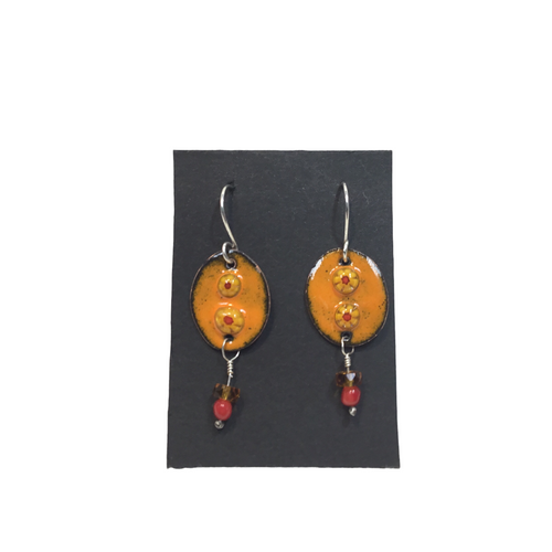Orange Enamel Ovals with Gold and Red Beads
