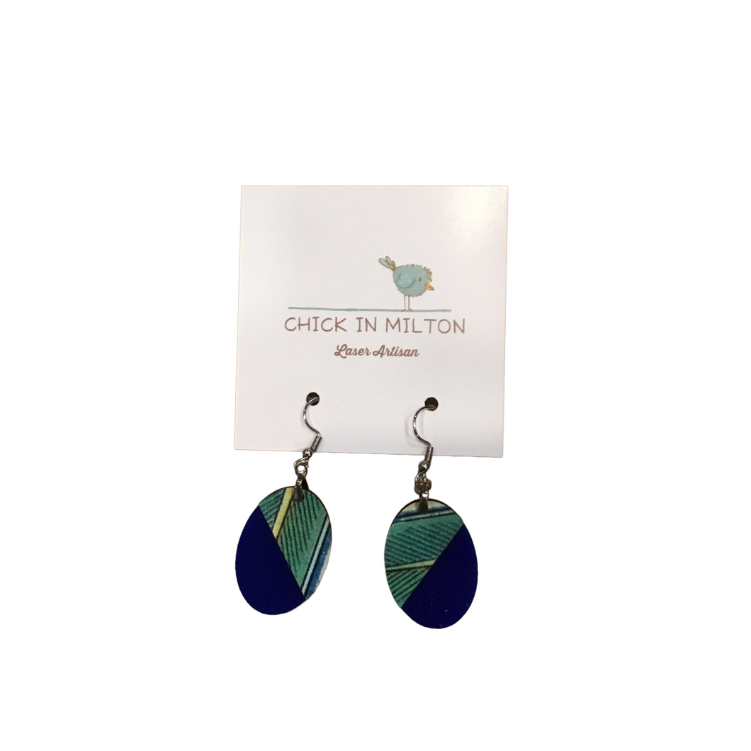 Oval Green Stripe and Blue Earrings
