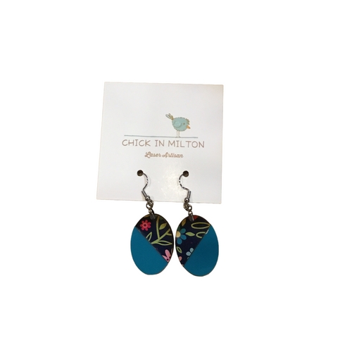 Oval Floral and Aqua Earrings