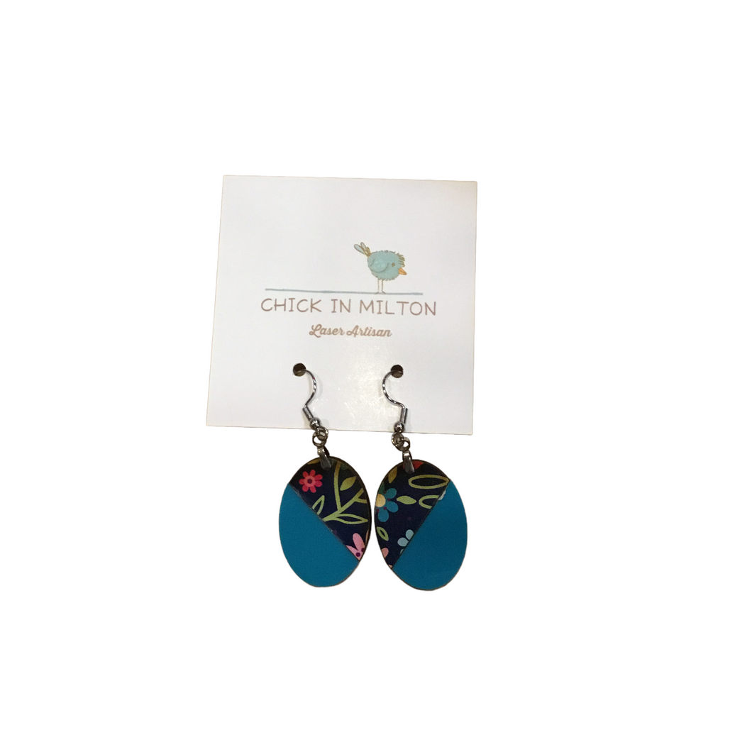 Oval Floral and Aqua Earrings