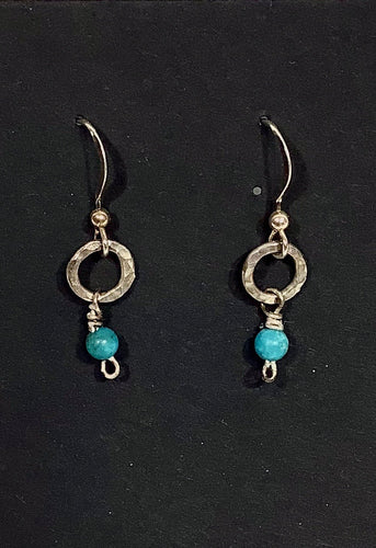 Hoop with Drop Turquoise Bead Earrings