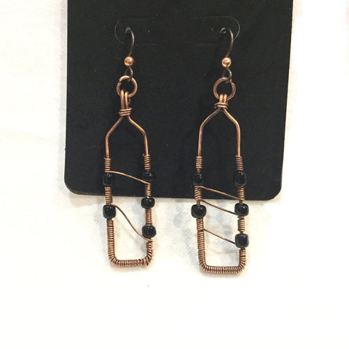 Copper Earrings with Black bead