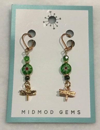 Green Beads w/ Flower-Buzz Earrings