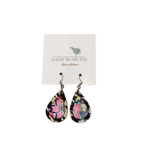 Teardrop Floral B&W Border Earrings