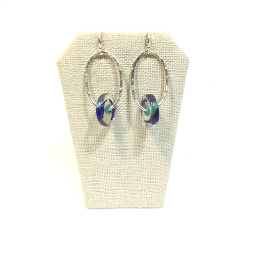 Silver with Glass Bead Hoops--oval
