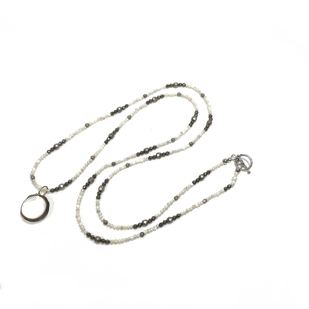 Necklace - Czech Glass, Pyrite and Fresh Water Pearl Beads with Glass Pendant