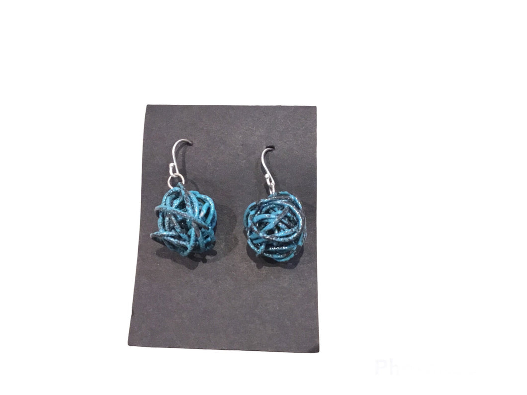 Glass Enamel Over Steel Balls of Wire Earrings