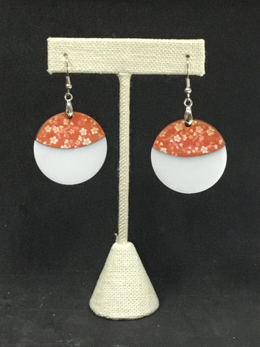 Orange Tiny Flowers Round Earrings