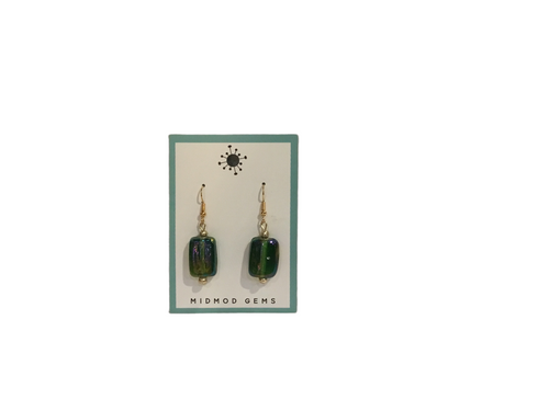 Green Rectangle Earrings