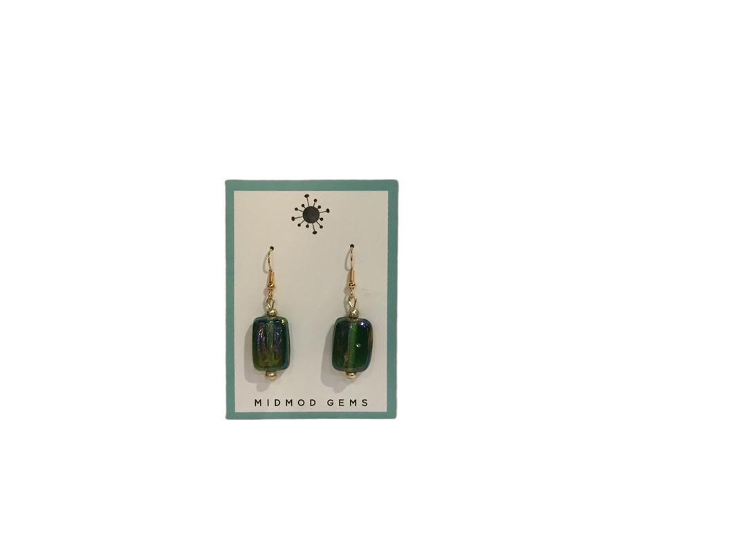 Green Rectangle Earrings