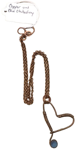 Copper Necklace w/ Blue Chalcedony Gemstone