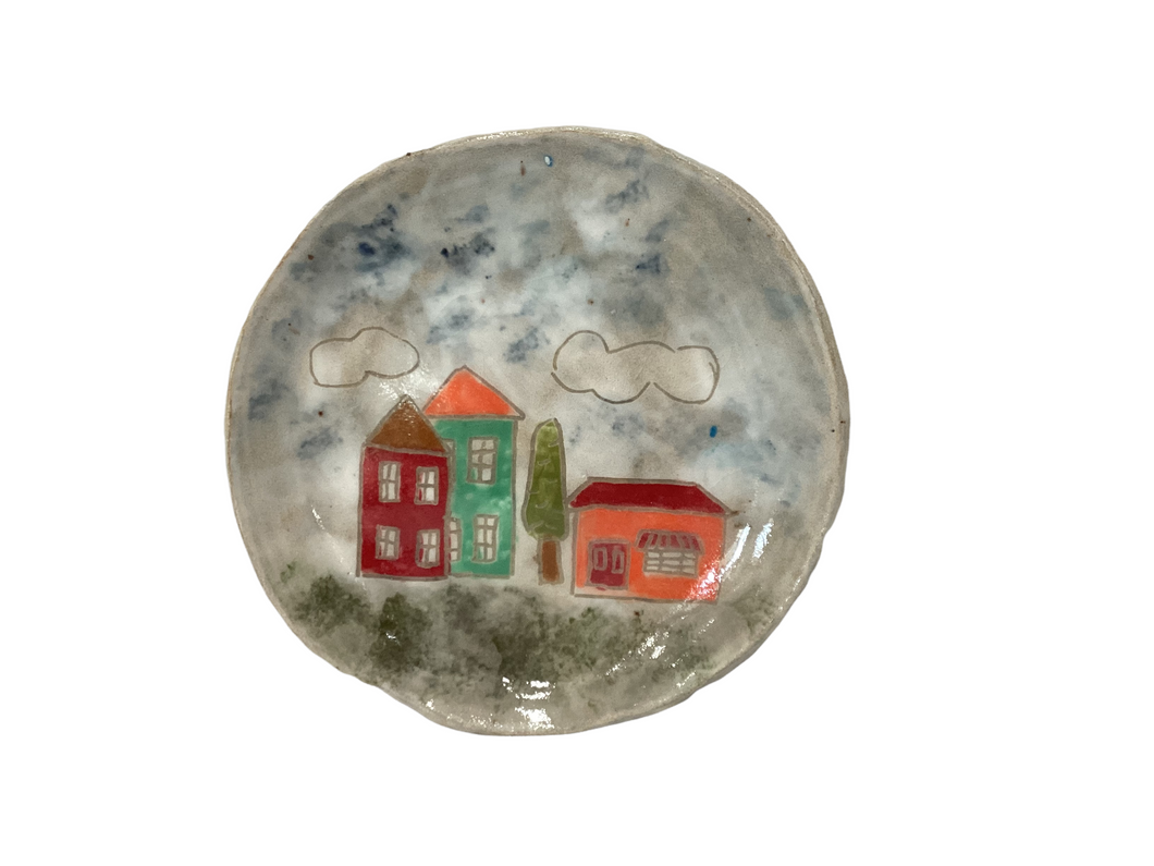 Colorful Building Dish, Scraffito