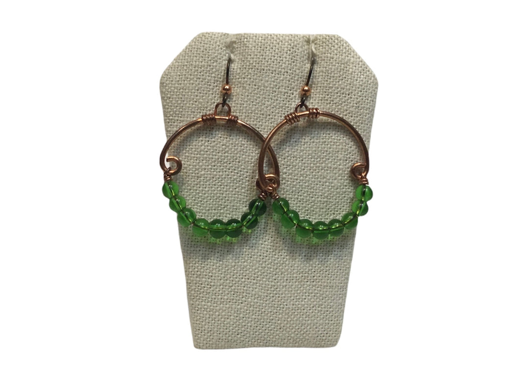 Circle with Green Beads Earrings