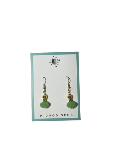 Green and Gold Beaded Drop Earrings