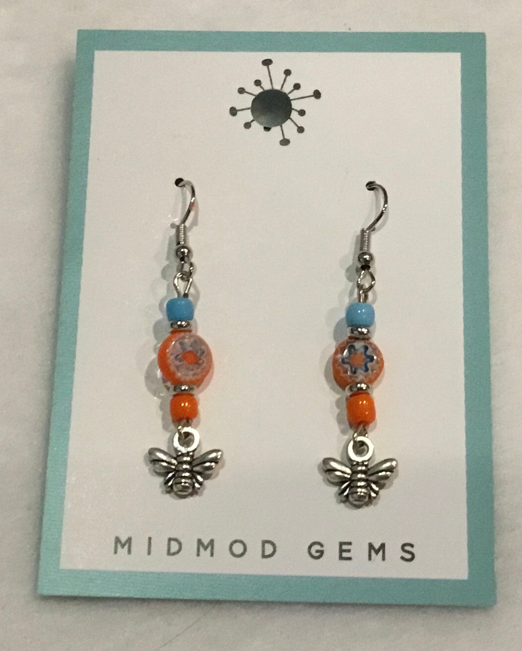 Orange/Blue flower-Buzz Earrings