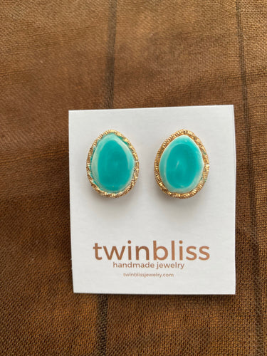 Earth & Sky Artisan Earrings- Turquoise Textured Gold Drop (Posts)