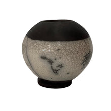 White Raku Crackle Round Vessel with Black
