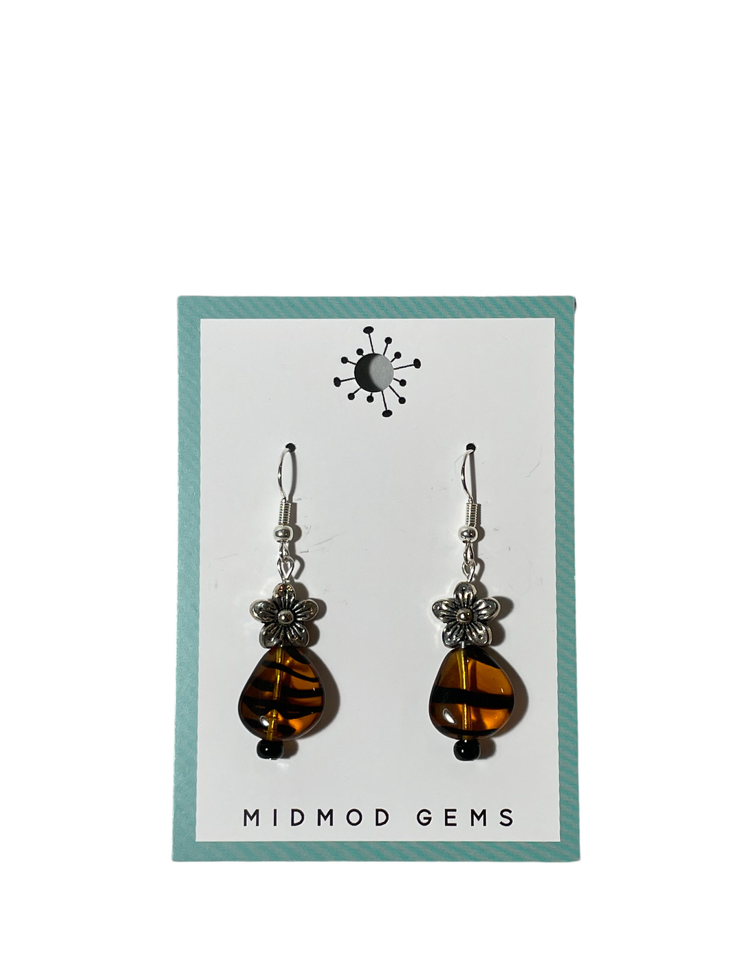 Flower with Tiger Eye Beaded Drop Earrings