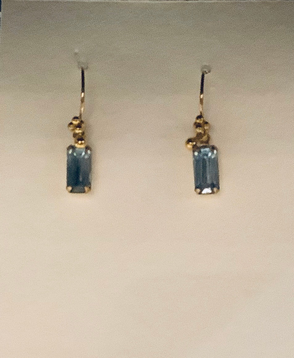 Earrings - Gold Vermeil Ear Wires with Blue Vintage Crystals
