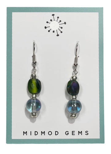 Green Clear Beaded Drop Earrings
