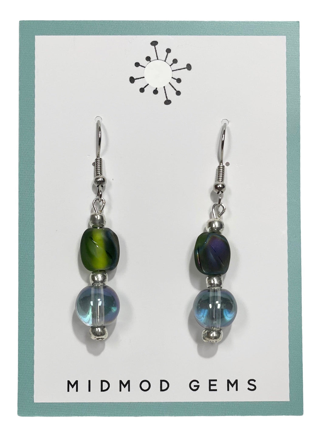 Green Clear Beaded Drop Earrings