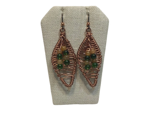 Orange / Green Beads Leaf Earrings