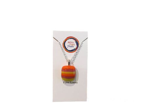 Orange/yellow/purple stripe fused glass necklace