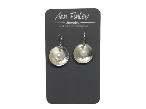 Earring -  Dome Disc with Pearl White