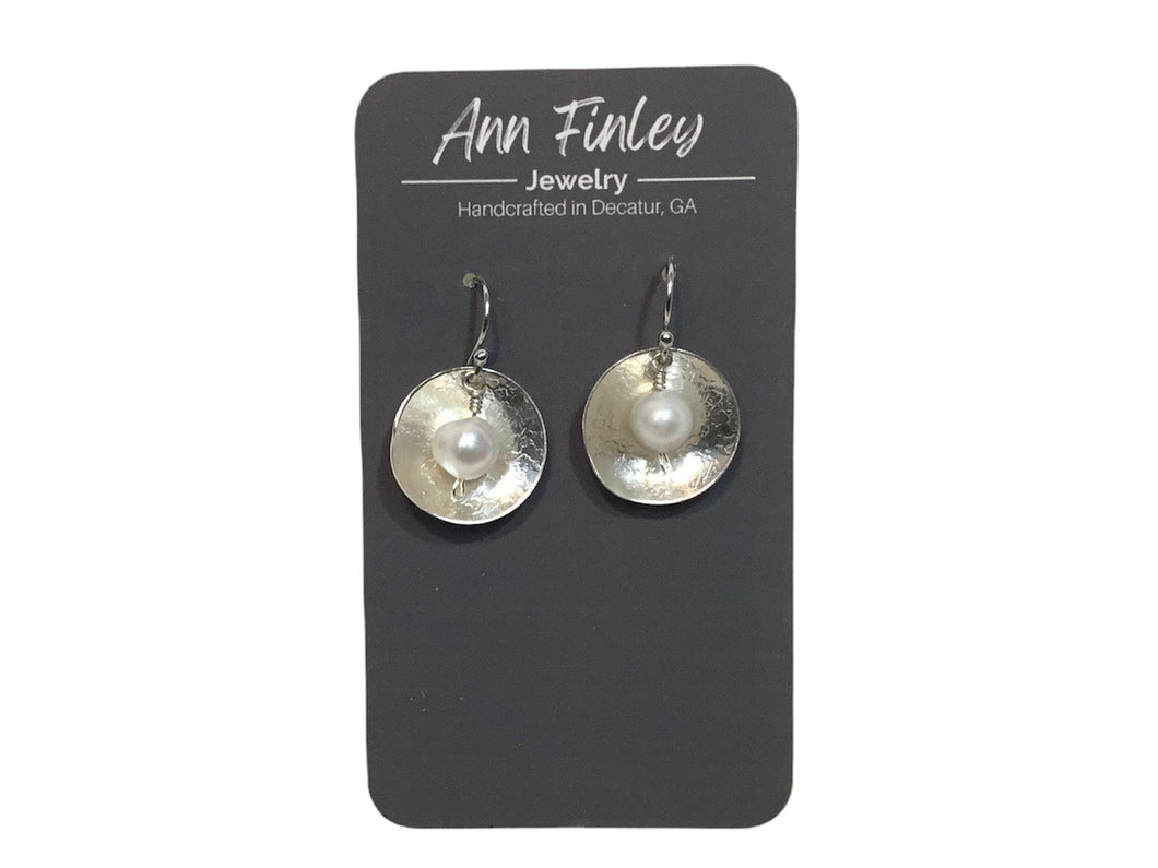 Earring -  Dome Disc with Pearl White