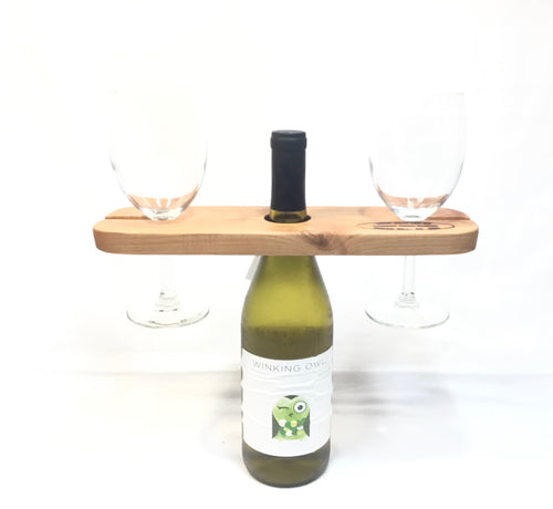 Cherry Wood Wine Bottle and Wine Glass Holder