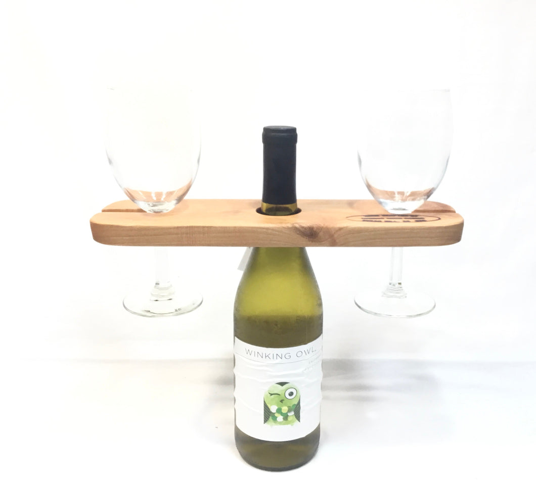 Cherry Wood Wine Bottle and Wine Glass Holder