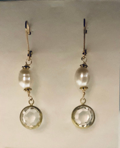 Earrings - Gold Plated Ear Wires with Freshwater Pearls and Vintage Gold Dangles