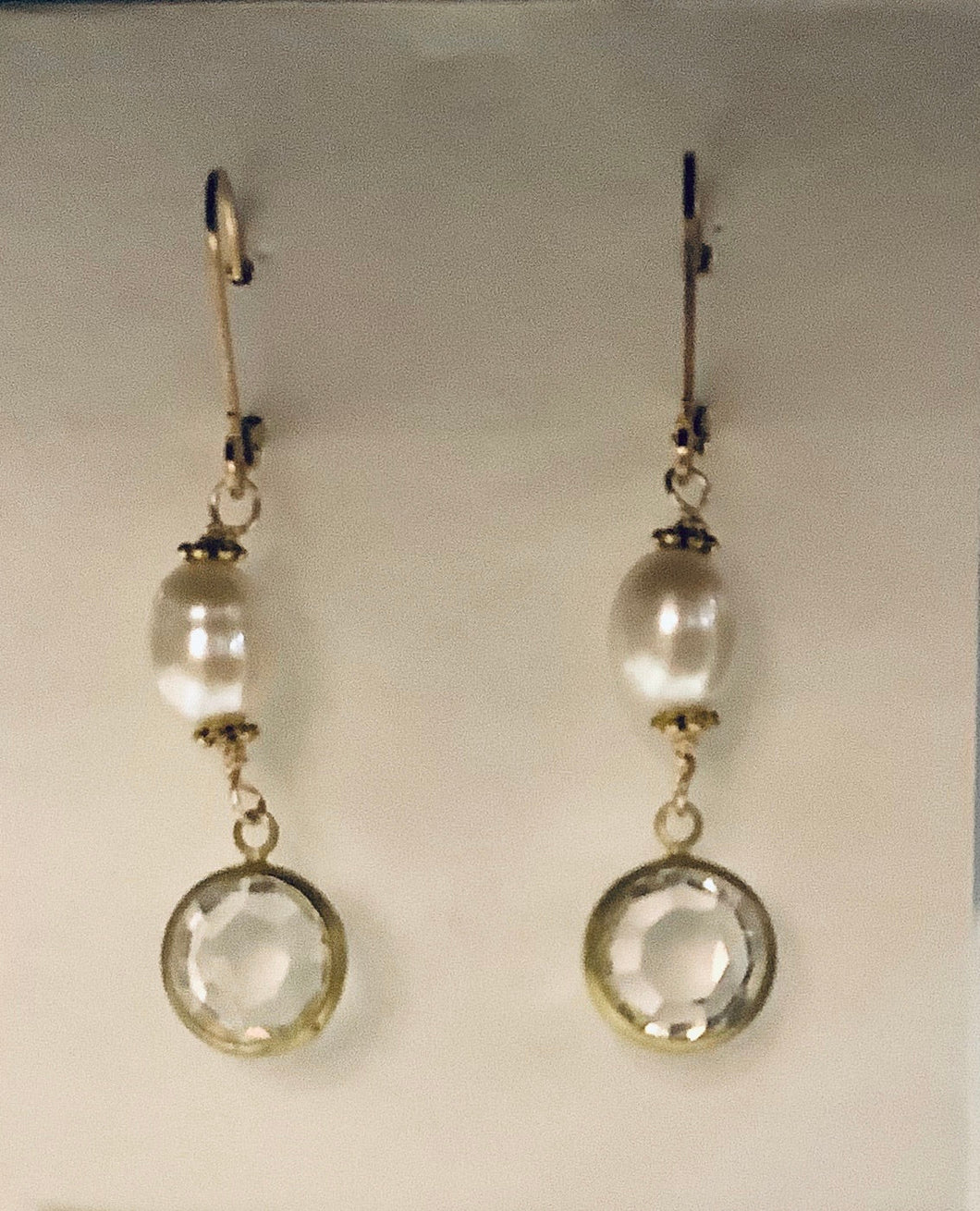 Earrings - Gold Plated Ear Wires with Freshwater Pearls and Vintage Gold Dangles