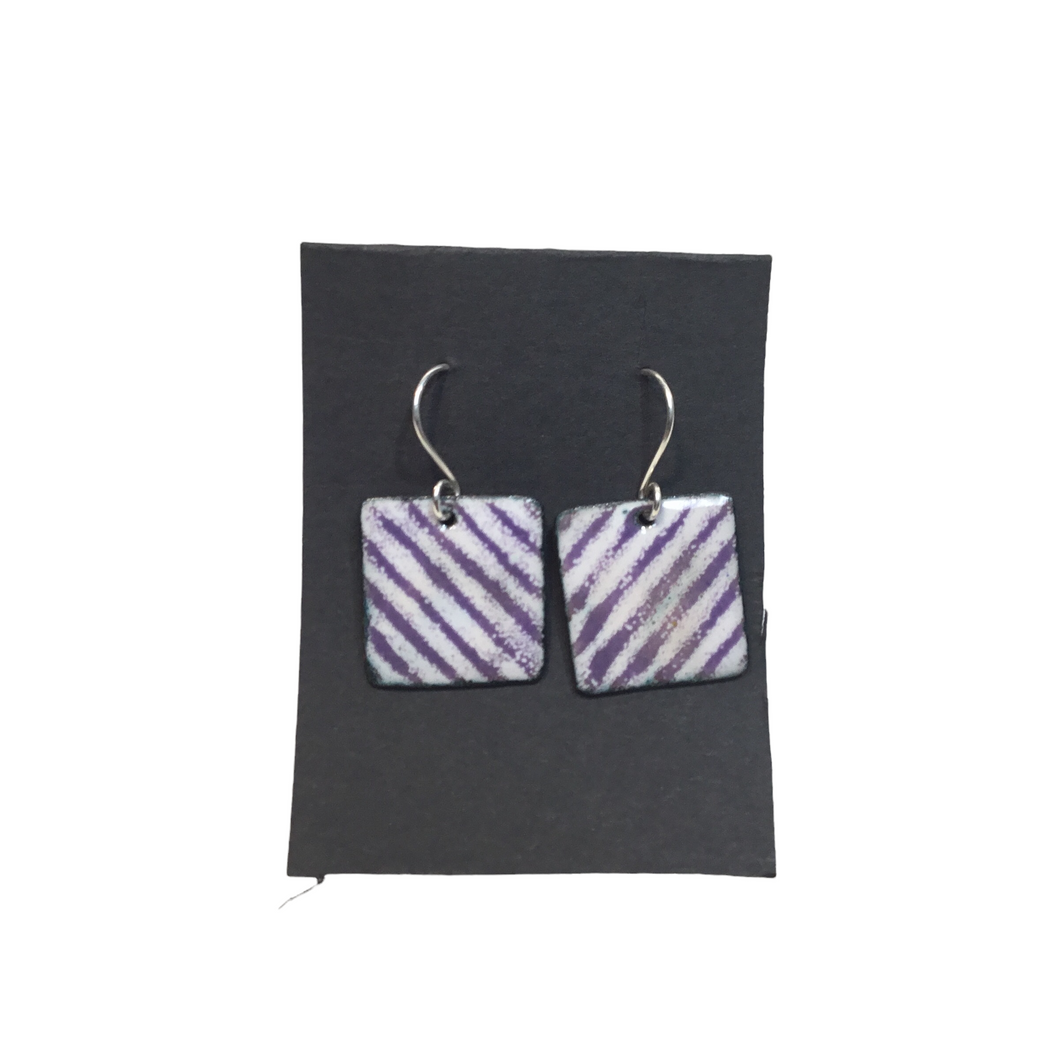 Lavender and White Diagonal Square Earrings