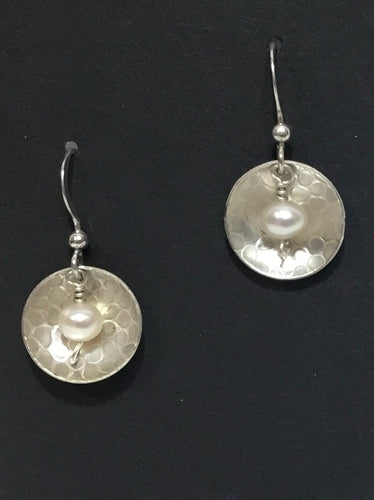 Medium Dome Disc and Pearl Earrings