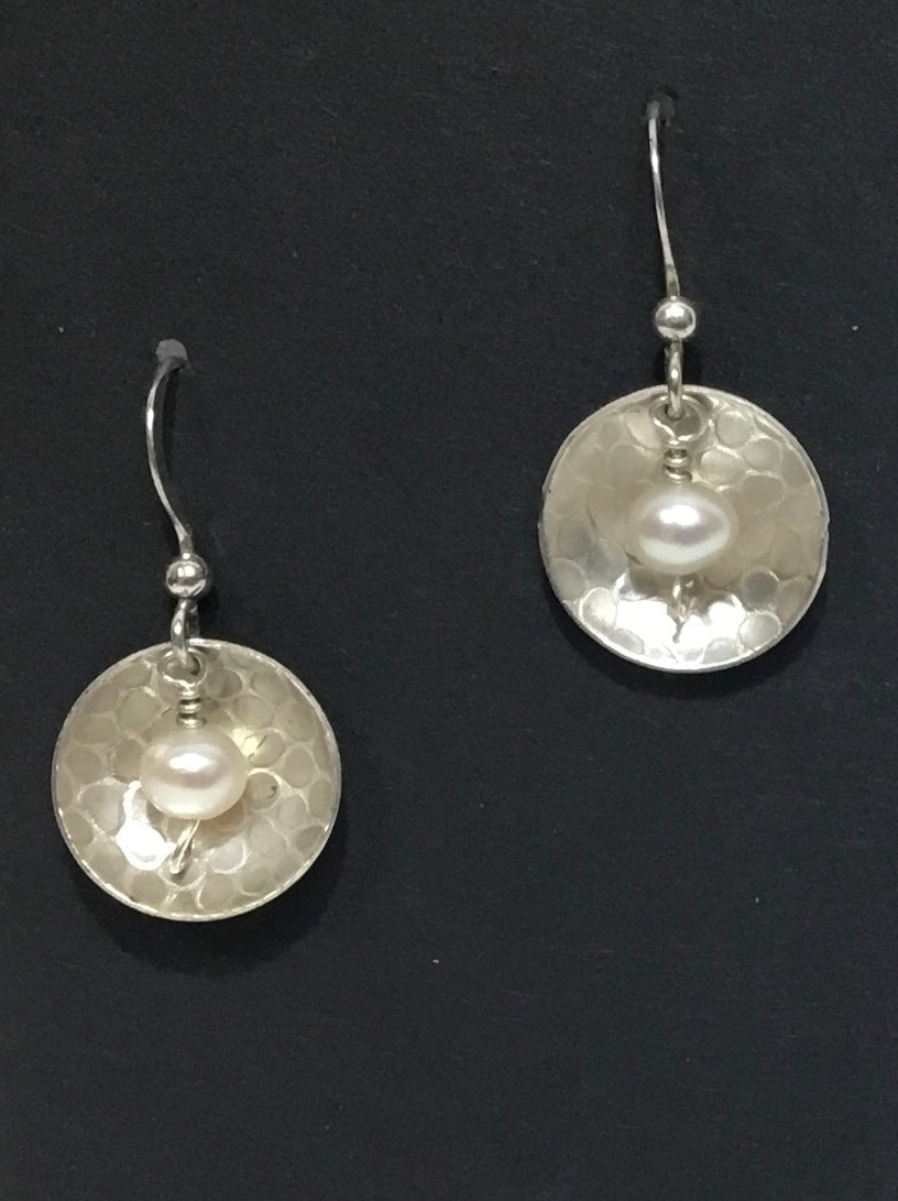 Medium Dome Disc and Pearl Earrings