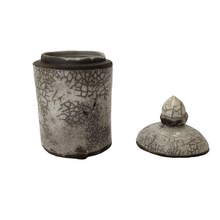 White Raku Crackle Lidded Vessel with Acorn