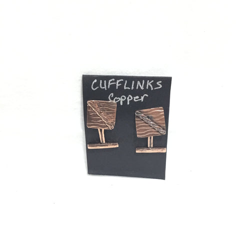 Cuff Links Copper Rectangle with Copper Braid