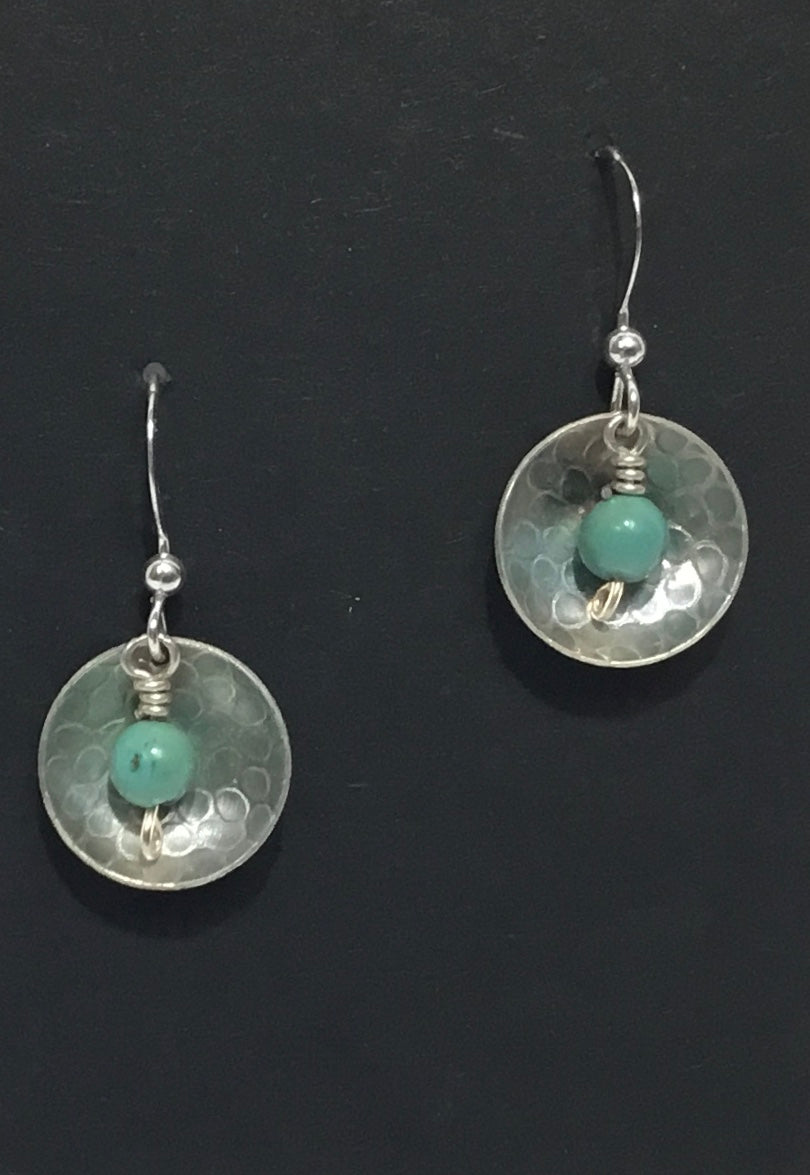 Dome Disc and Turquoise Earrings