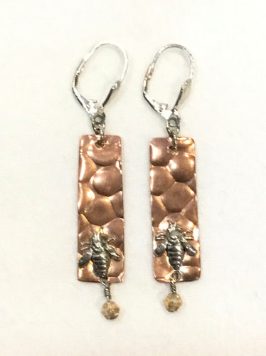 Beehive Copper & Sterling Bees Earring