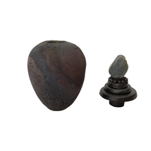 Raku Copper Blue Vessel Lidded with Labradorite